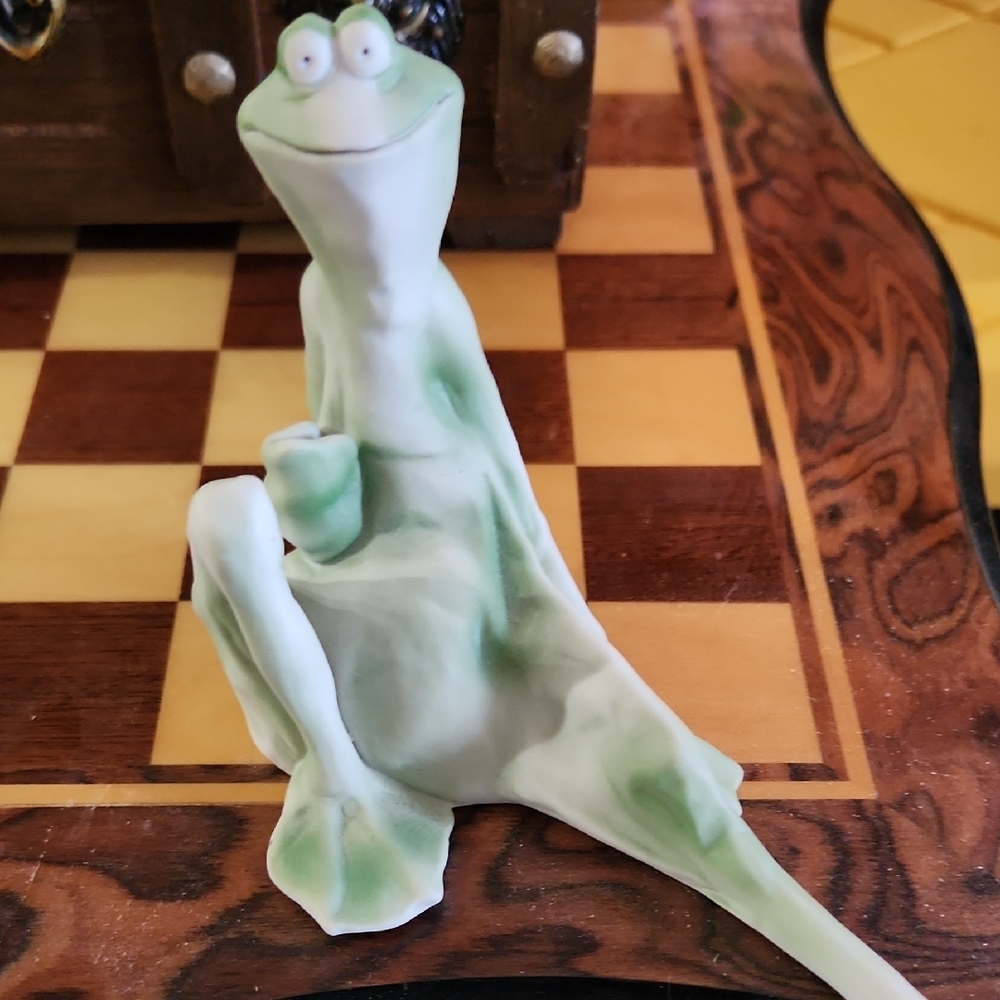 Green Frog Figurine By Jessica Destefano Ceramic Antique!